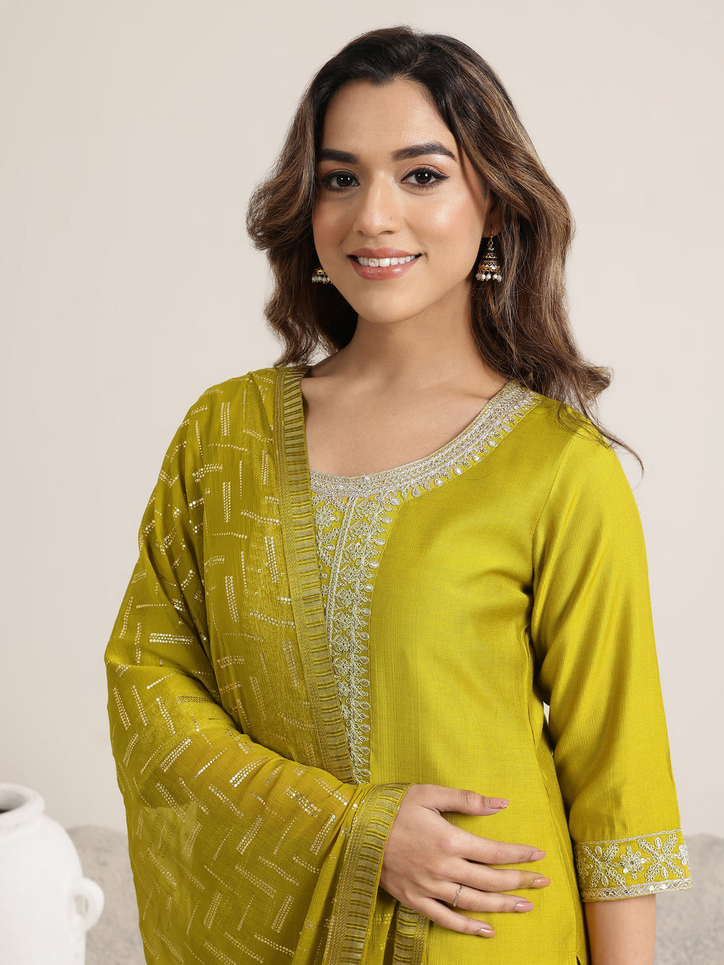 Gerua Green Yoke Design Silk Blend Straight Suit Set With Dupatta