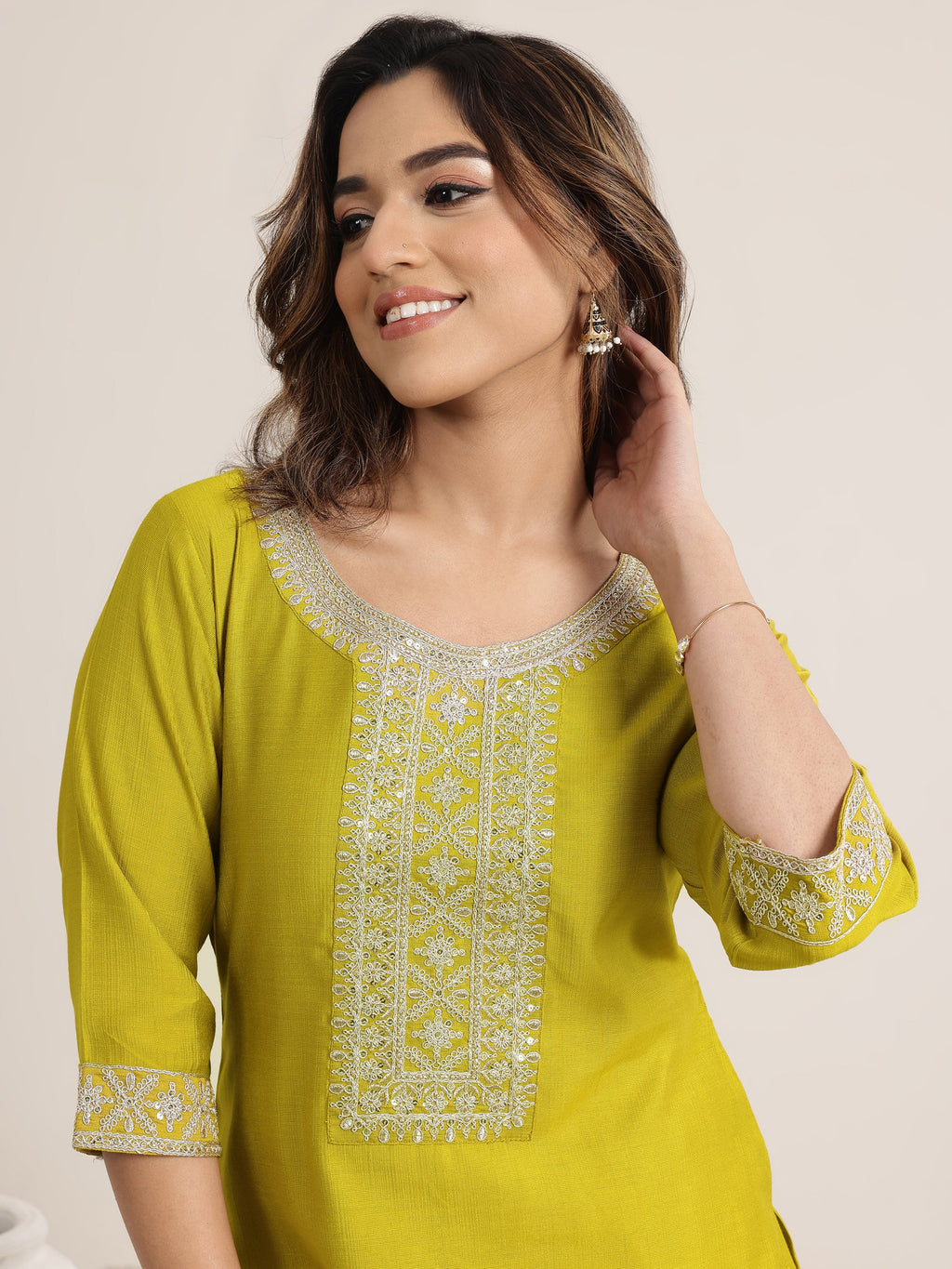 Gerua Green Yoke Design Silk Blend Straight Suit Set With Dupatta