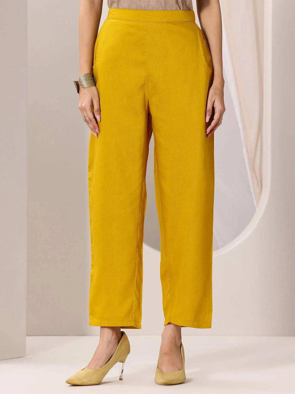 Gerua Yellow Yoke Design Silk Blend Straight Suit Set With Dupatta