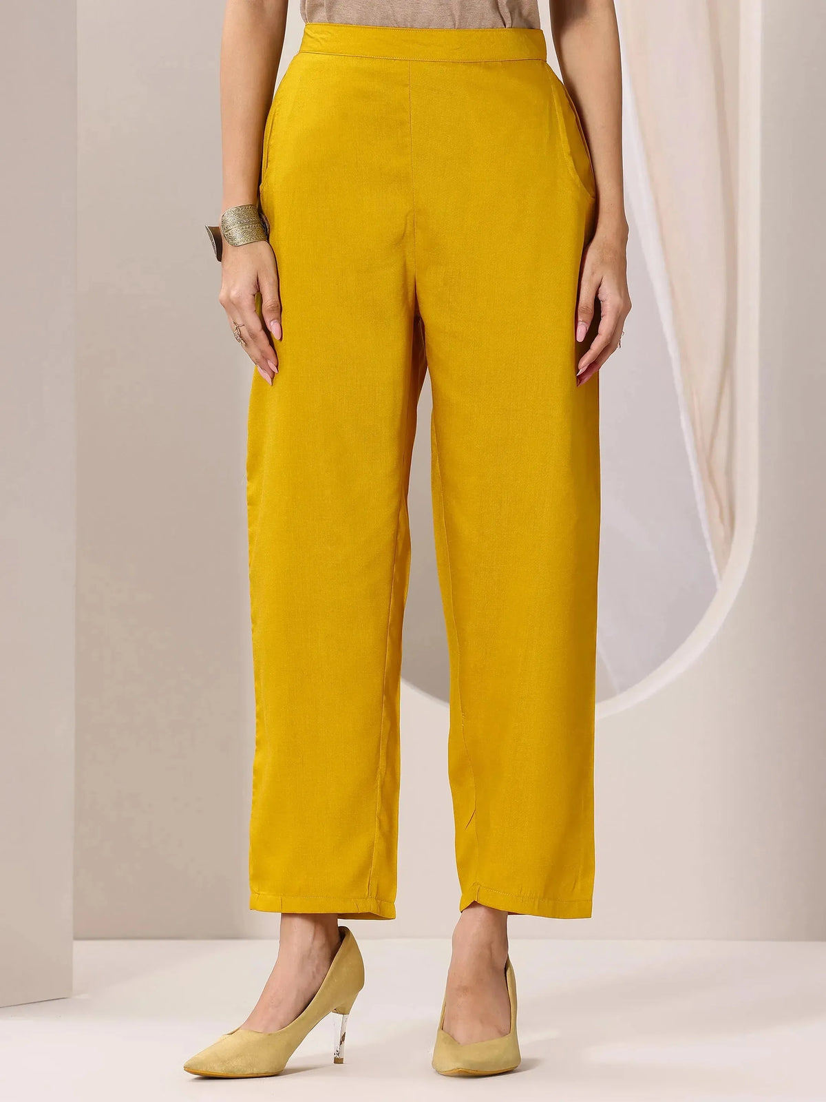 Gerua Yellow Yoke Design Silk Blend Straight Suit Set With Dupatta