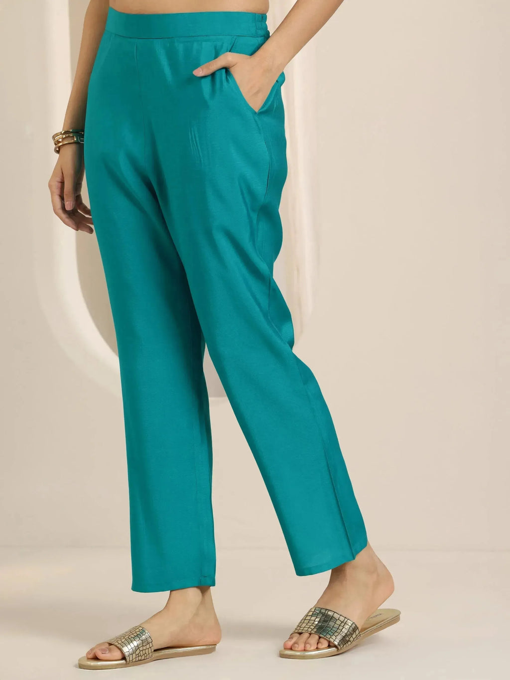 Gerua Turquoise Yoke Design Silk Blend Straight Suit Set With Dupatta