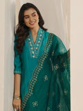 Gerua Turquoise Yoke Design Silk Blend Straight Suit Set With Dupatta