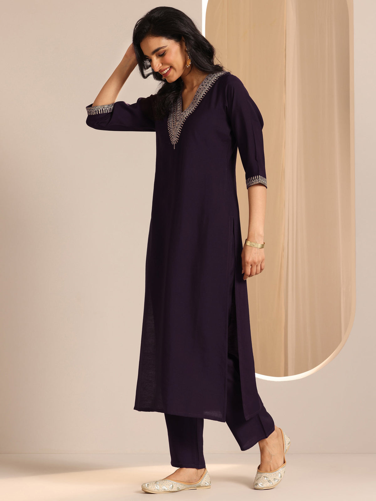 Gerua Burgundy Yoke Design Silk Blend Straight Suit Set With Dupatta