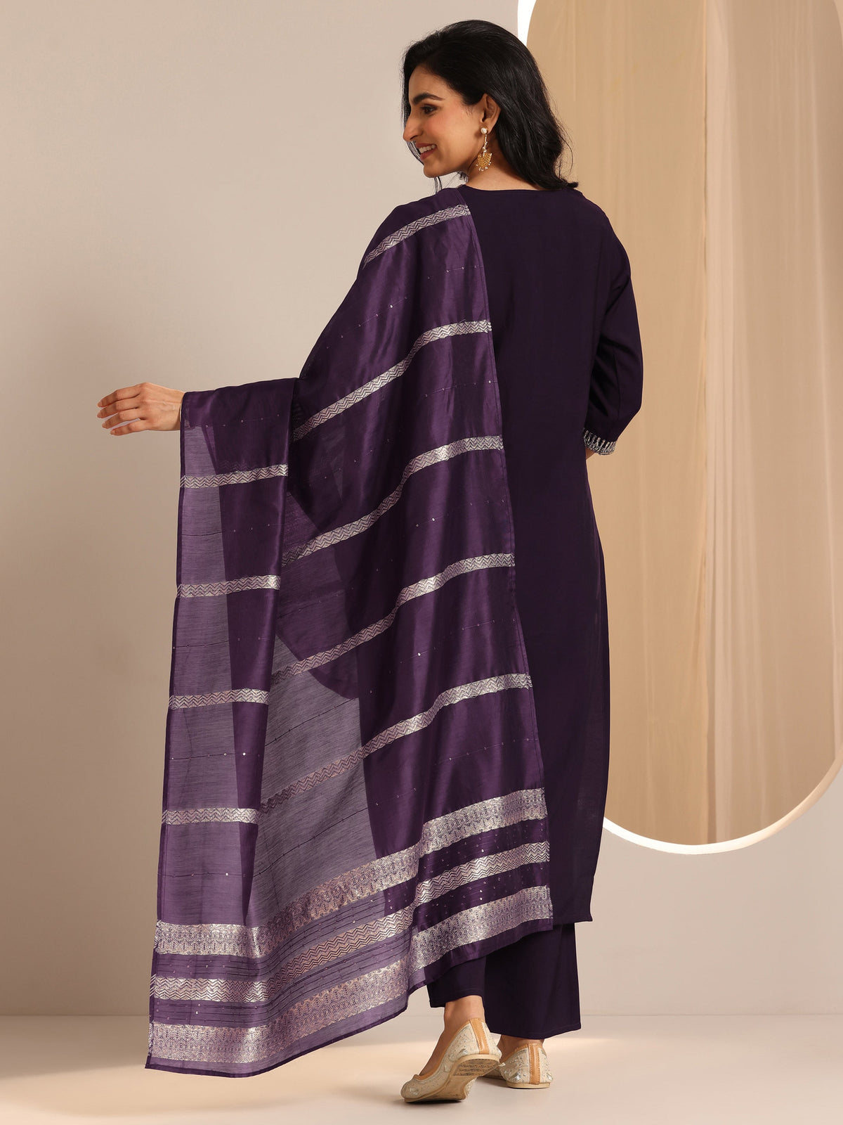 Gerua Burgundy Yoke Design Silk Blend Straight Suit Set With Dupatta
