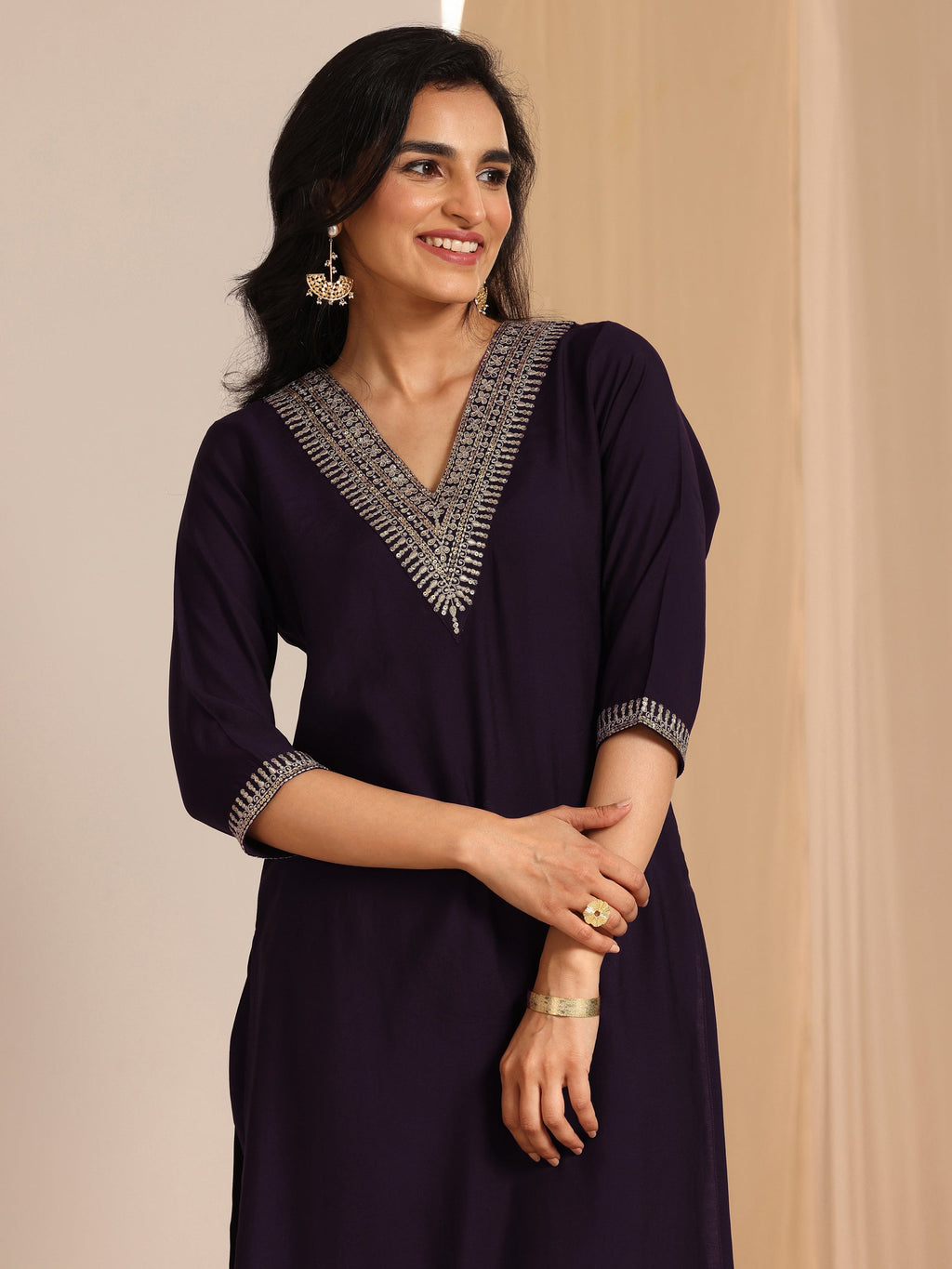 Gerua Burgundy Yoke Design Silk Blend Straight Suit Set With Dupatta