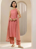 Gerua Peach Solid Silk Blend Straight Suit Sets With Dupatta