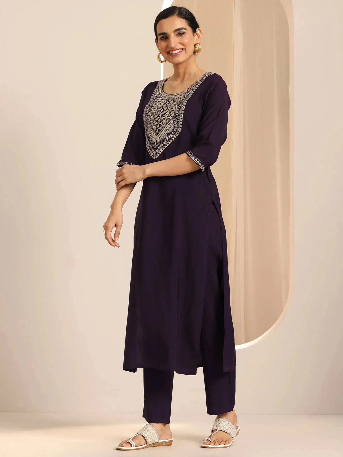 Gerua Burgundy Yoke Design Silk Blend Straight Suit Set With Dupatta
