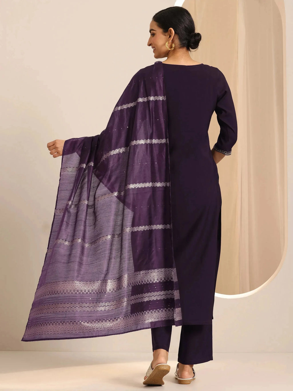 Gerua Burgundy Yoke Design Silk Blend Straight Suit Set With Dupatta