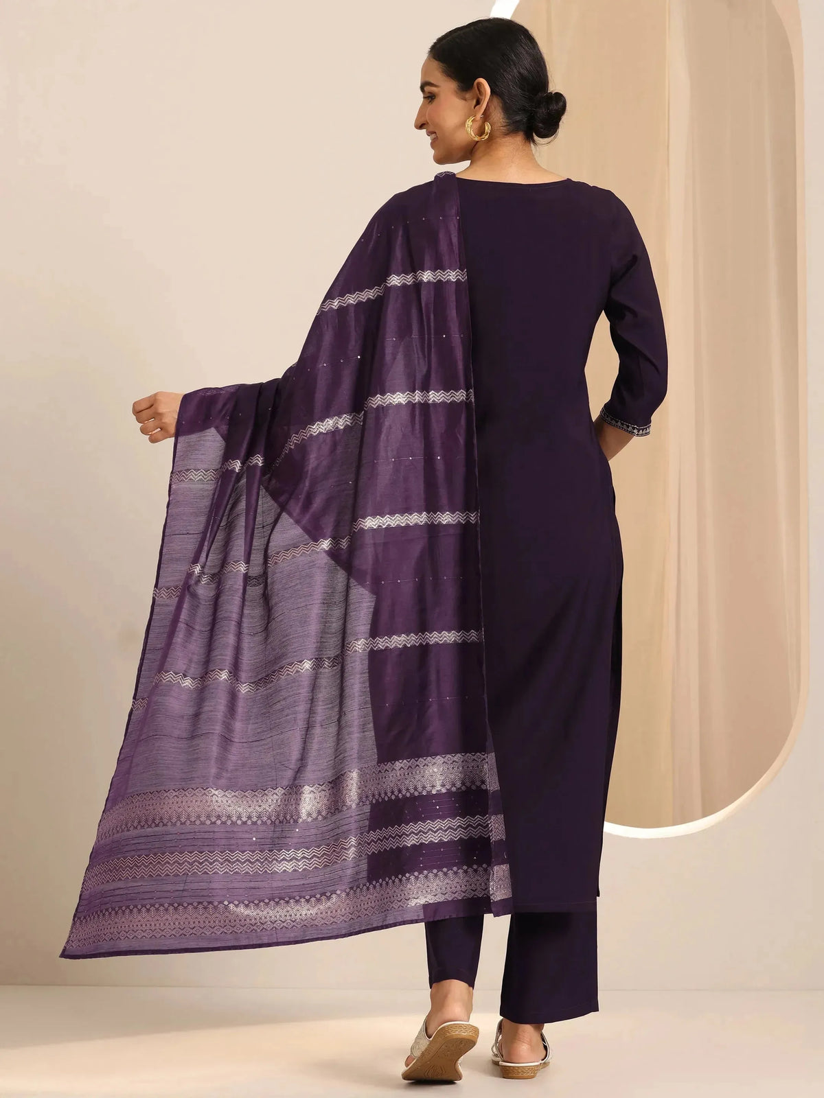 Gerua Burgundy Yoke Design Silk Blend Straight Suit Set With Dupatta