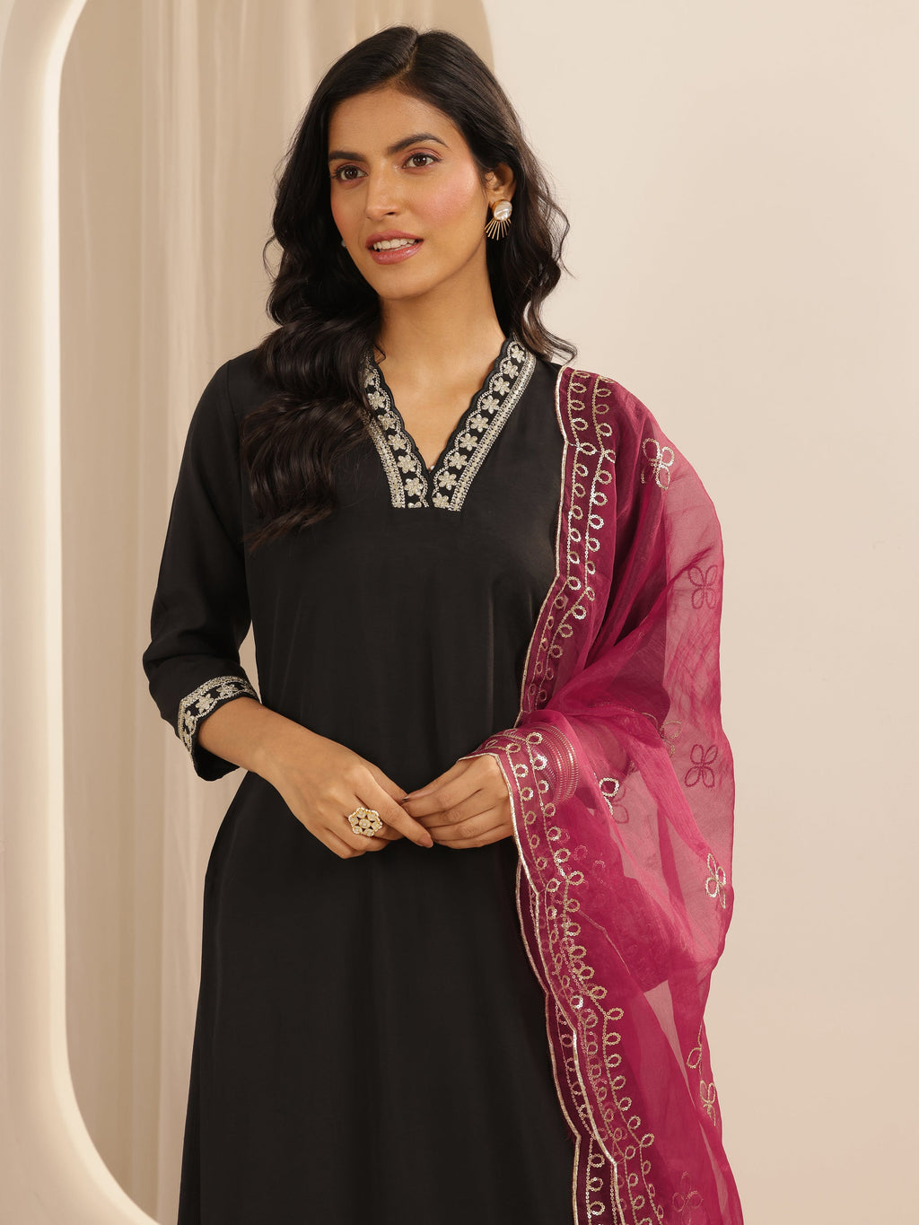 Gerua Black Solid Silk blend Straight Suit Set With Dupatta