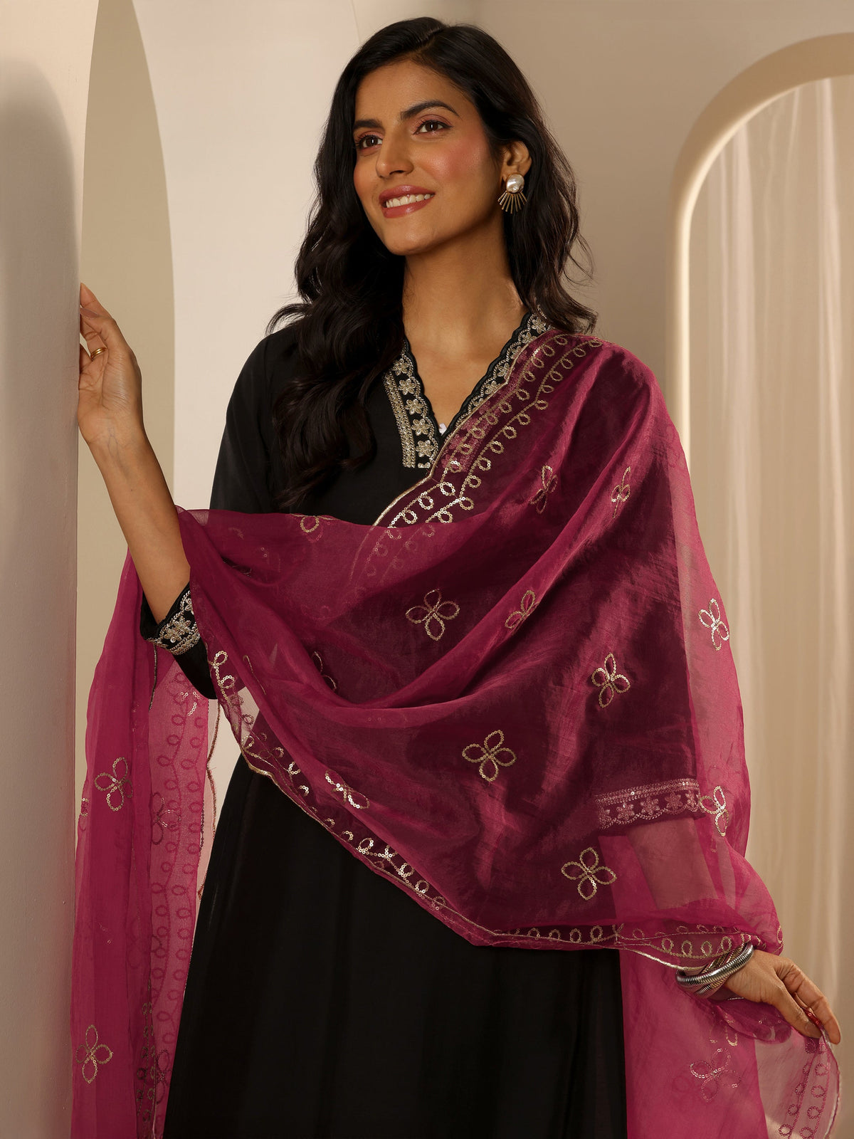 Gerua Black Solid Silk blend Straight Suit Set With Dupatta