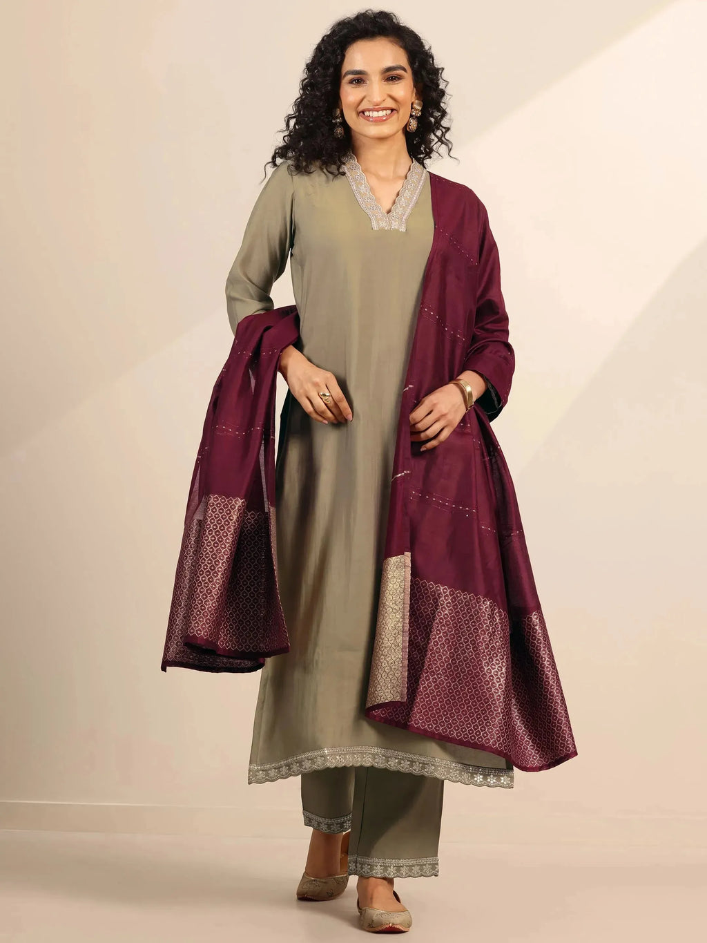 Gerua Golden Solid Silk Blend Straight Suit Set With Dupatta