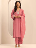 Gerua Peach Yoke Design Silk Blend Straight Suit Set With Dupatta