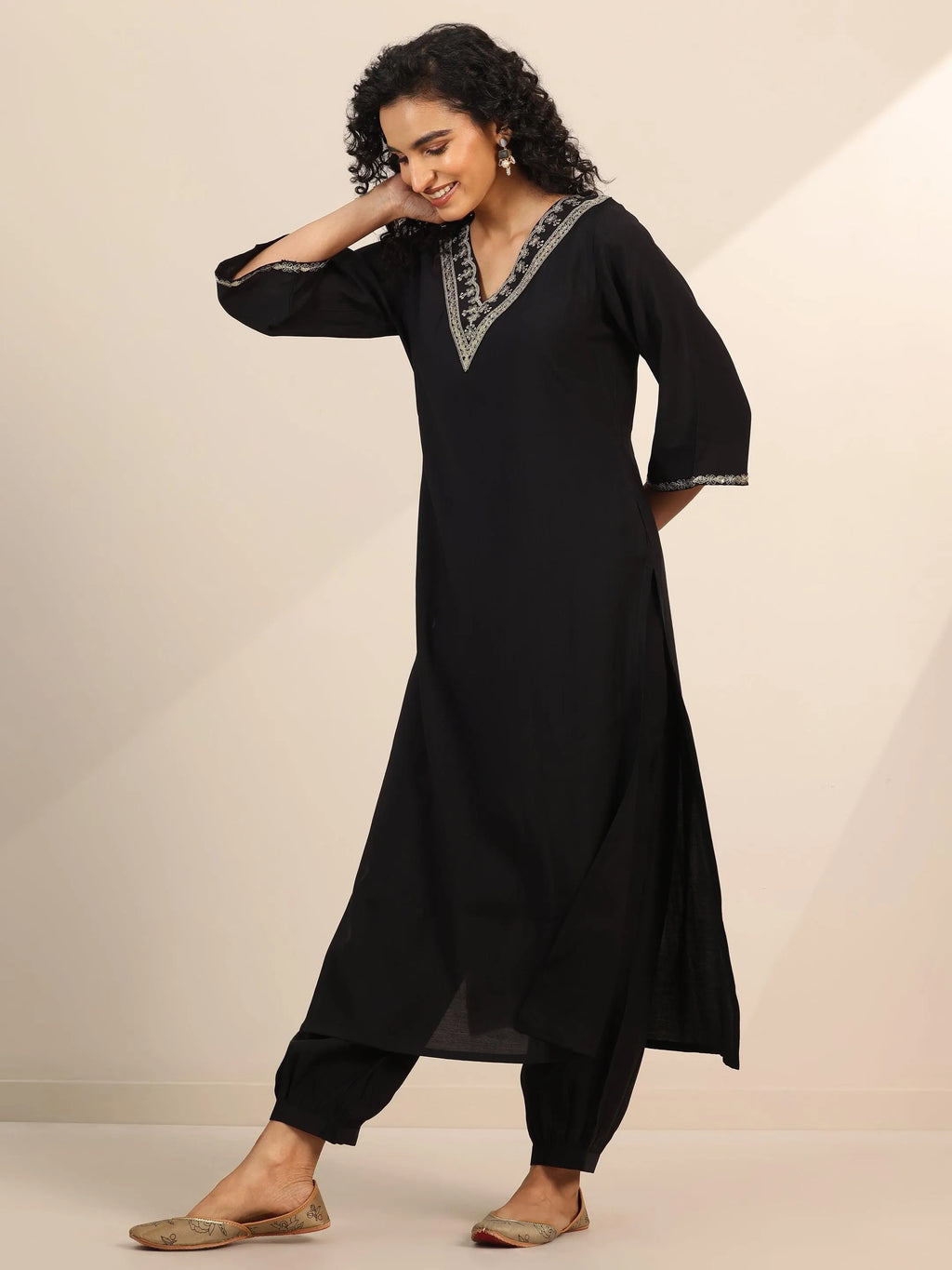 Gerua Black Yoke Design Silk Blend Straight Suit Set With Dupatta