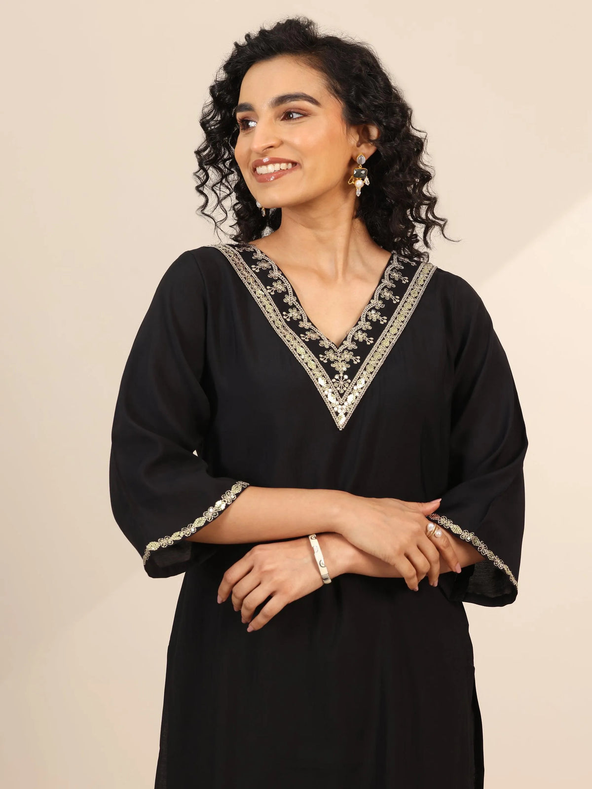 Gerua Black Yoke Design Silk Blend Straight Suit Set With Dupatta