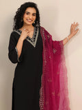 Gerua Black Yoke Design Silk Blend Straight Suit Set With Dupatta