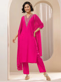 Gerua Pink Embroidered Silk Blend Straight Suit Sets With Dupatta