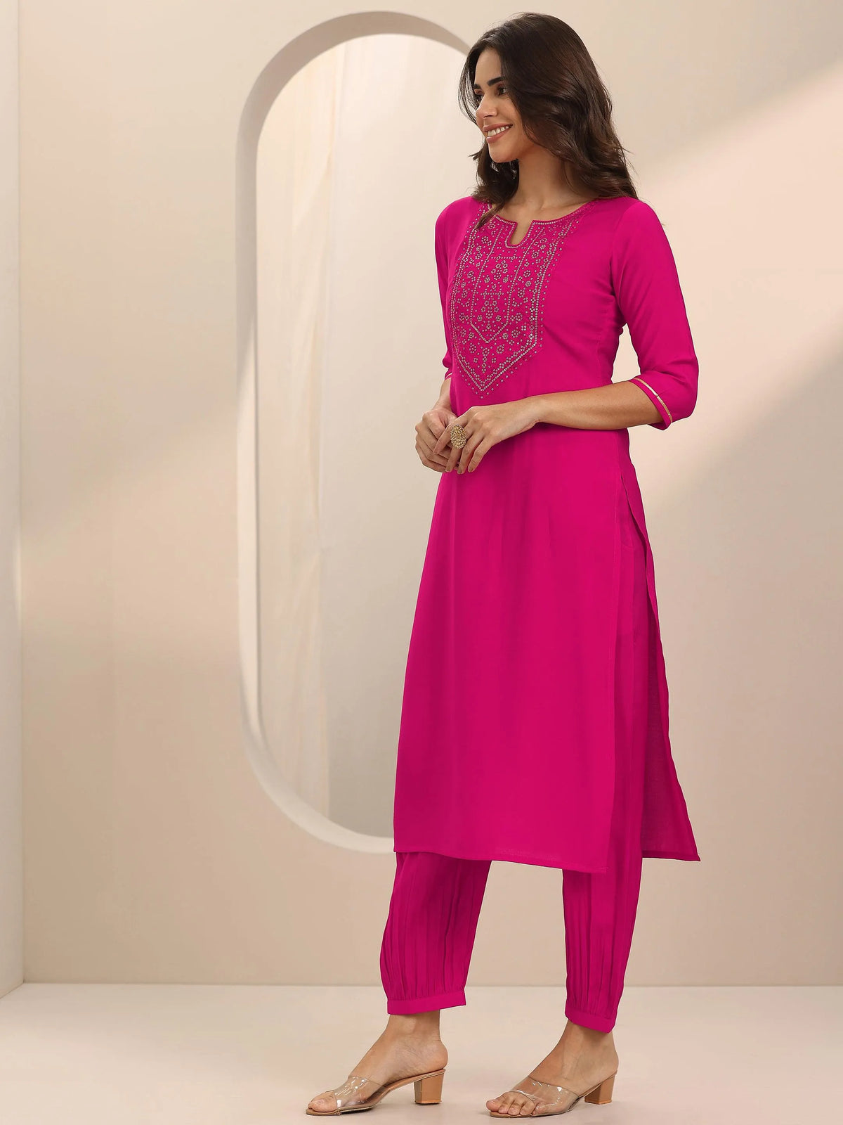 Gerua Pink Yoke Design Silk Blend Straight Suit Set With Dupatta