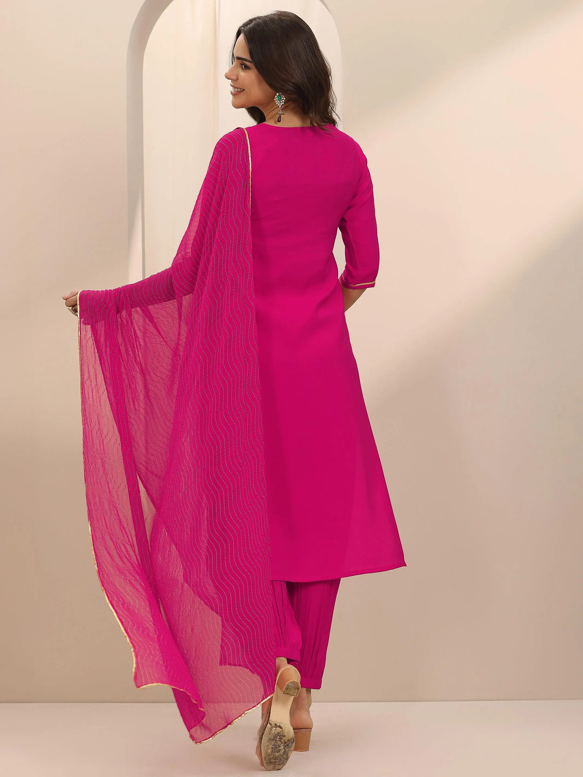 Gerua Pink Yoke Design Silk Blend Straight Suit Set With Dupatta