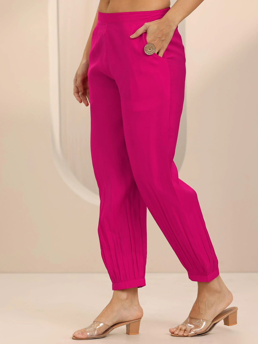 Gerua Pink Yoke Design Silk Blend Straight Suit Set With Dupatta