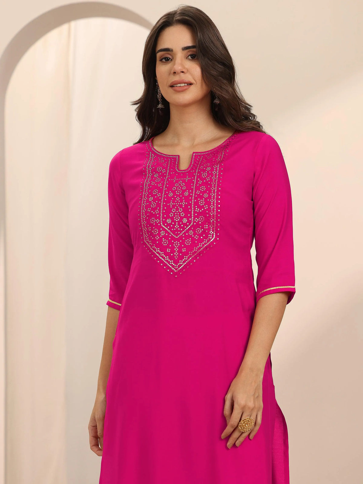 Gerua Pink Yoke Design Silk Blend Straight Suit Set With Dupatta