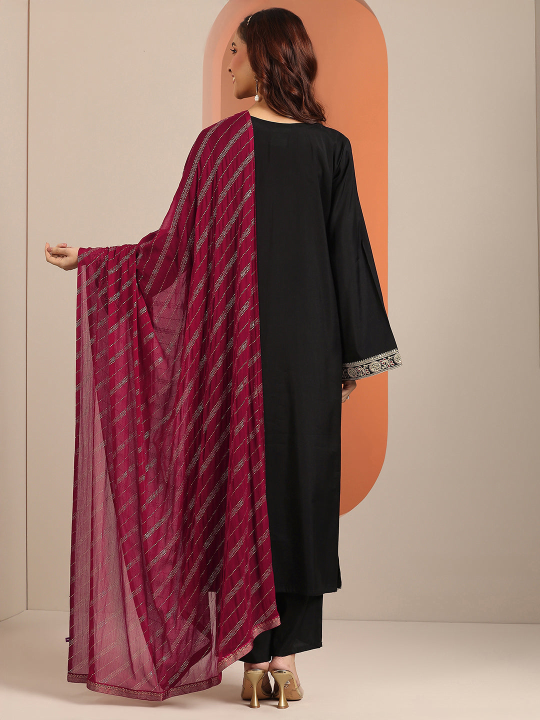 Gerua Black Embellished Silk Blend Straight Suit Set With Dupatta
