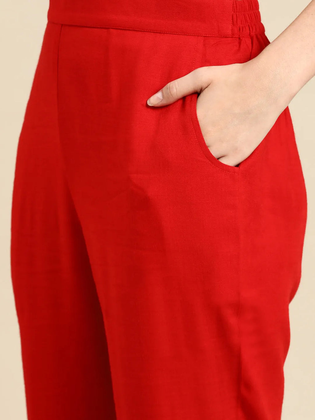 Gerua Red Solid Rayon Anarkali Suit With Dupatta