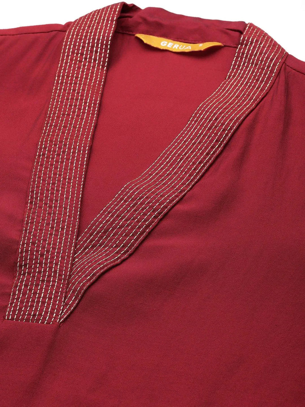 Gerua Red Silk Blend Solid Straight Suit With Dupatta