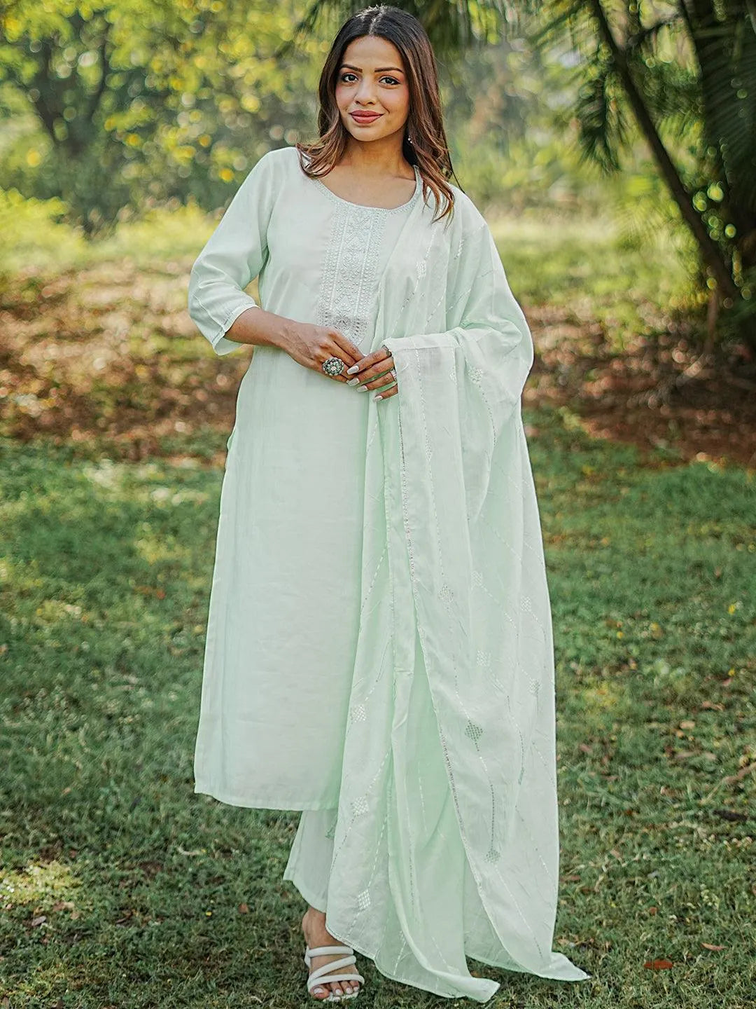 Gerua Green Yoke Design Silk Blend Straight Suit With Dupatta