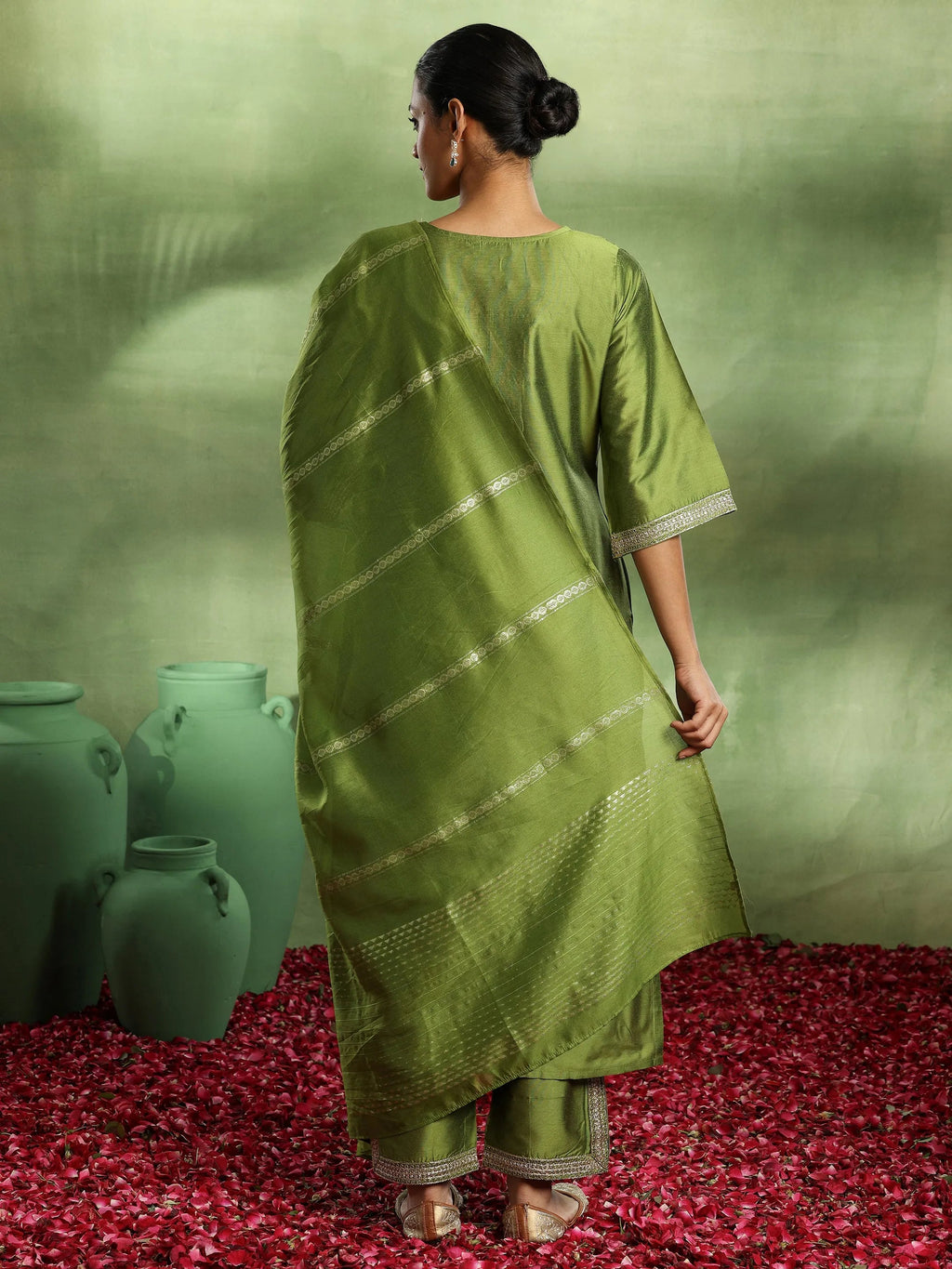 Gerua Green Yoke Design Silk Blend Straight Suit With Dupatta