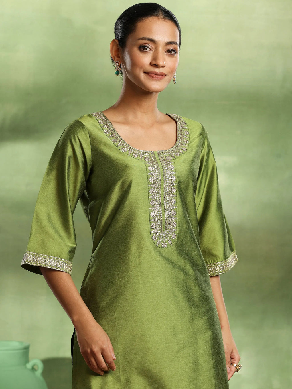 Gerua Green Yoke Design Silk Blend Straight Suit With Dupatta