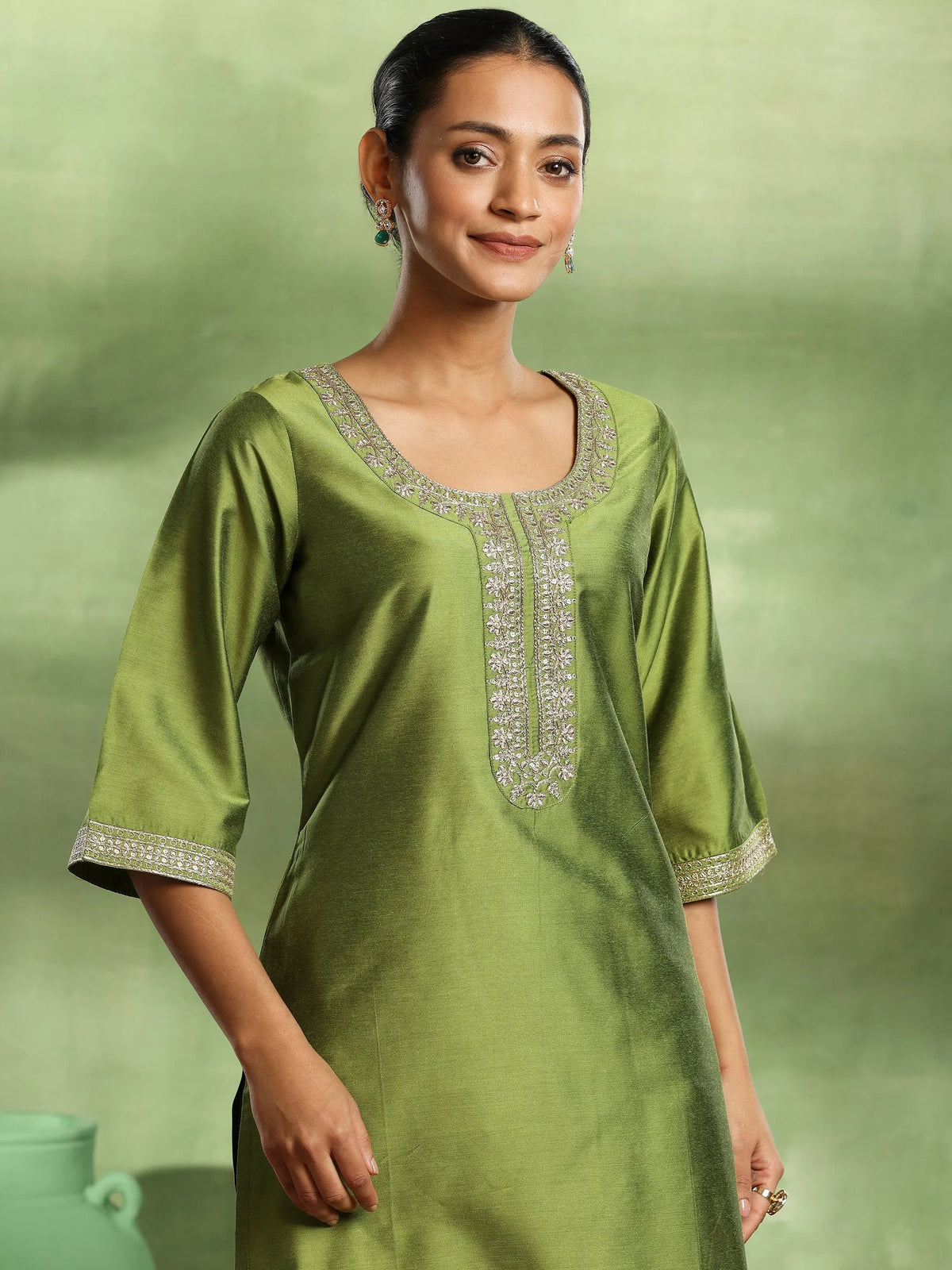 Gerua Green Yoke Design Silk Blend Straight Suit With Dupatta
