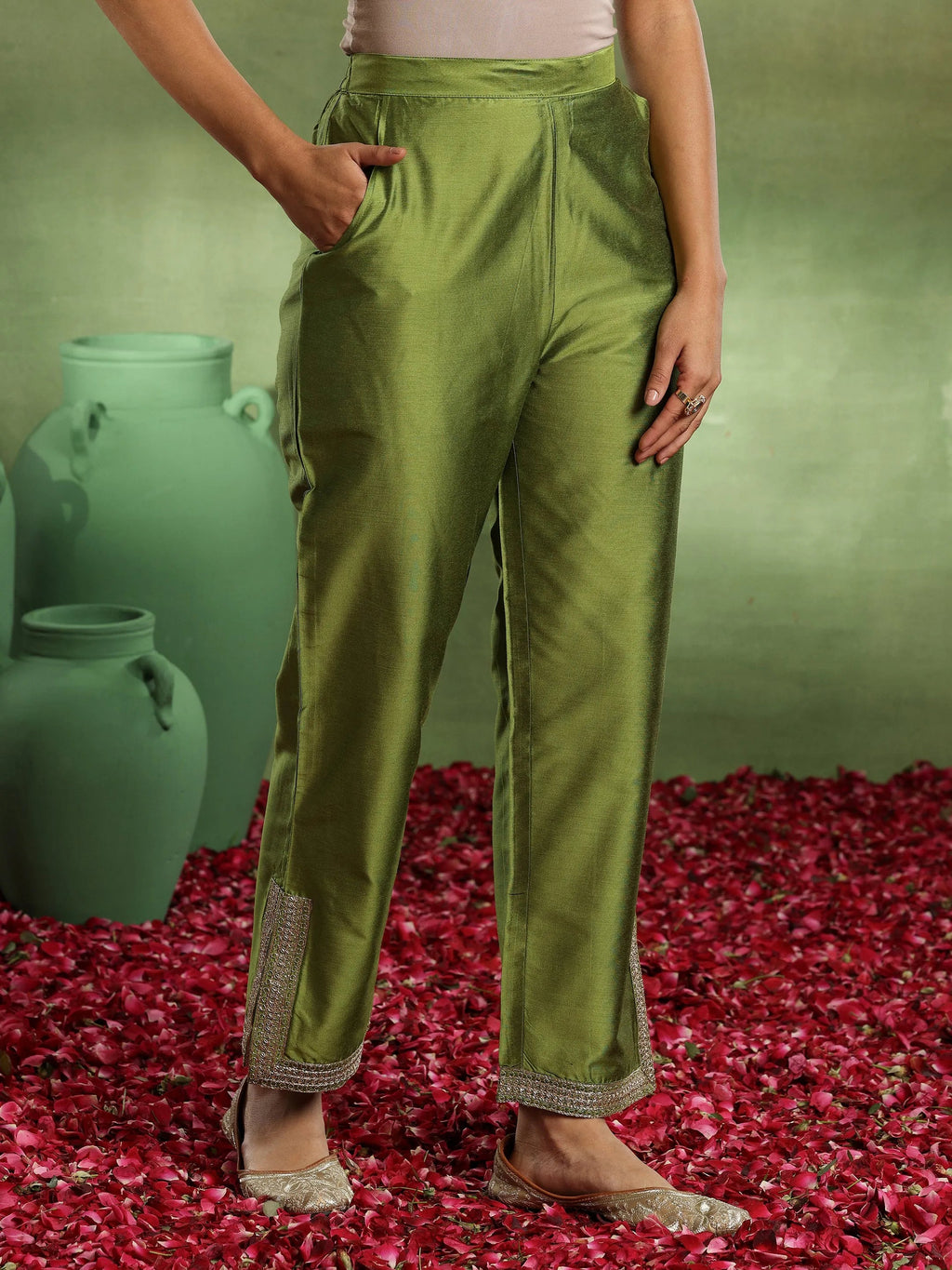 Gerua Green Yoke Design Silk Blend Straight Suit With Dupatta