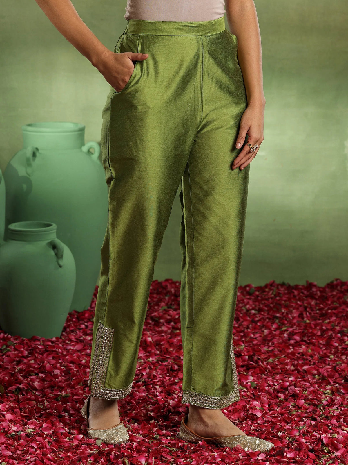 Gerua Green Yoke Design Silk Blend Straight Suit With Dupatta