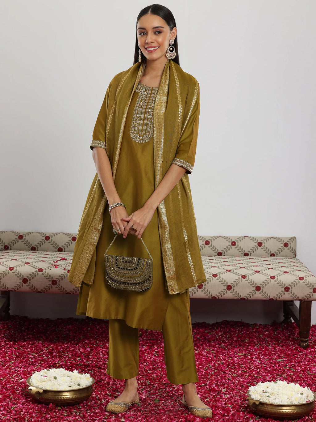 Gerua Mustard Yoke Design Silk Blend Straight Suit With Dupatta