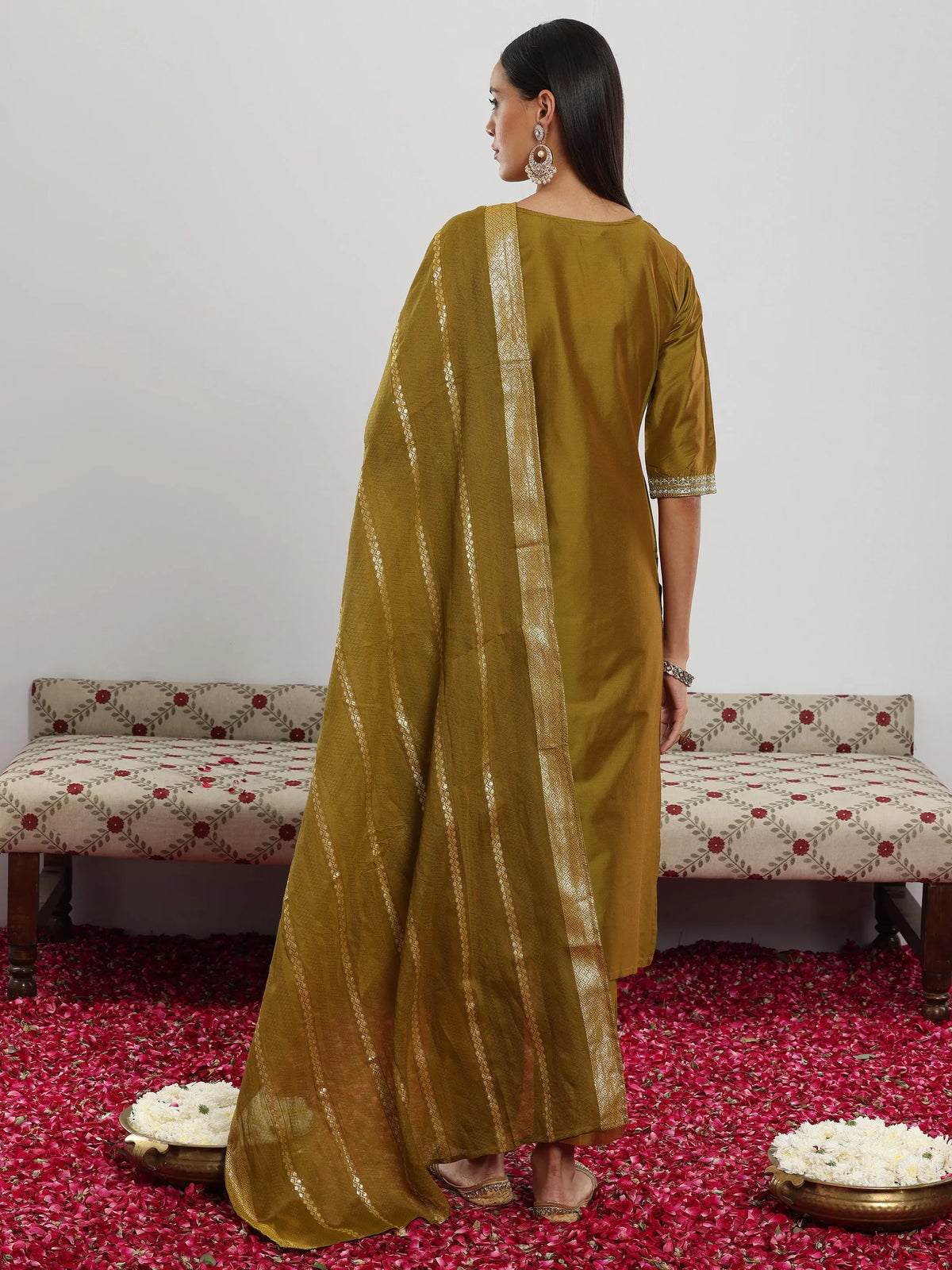 Gerua Mustard Yoke Design Silk Blend Straight Suit With Dupatta