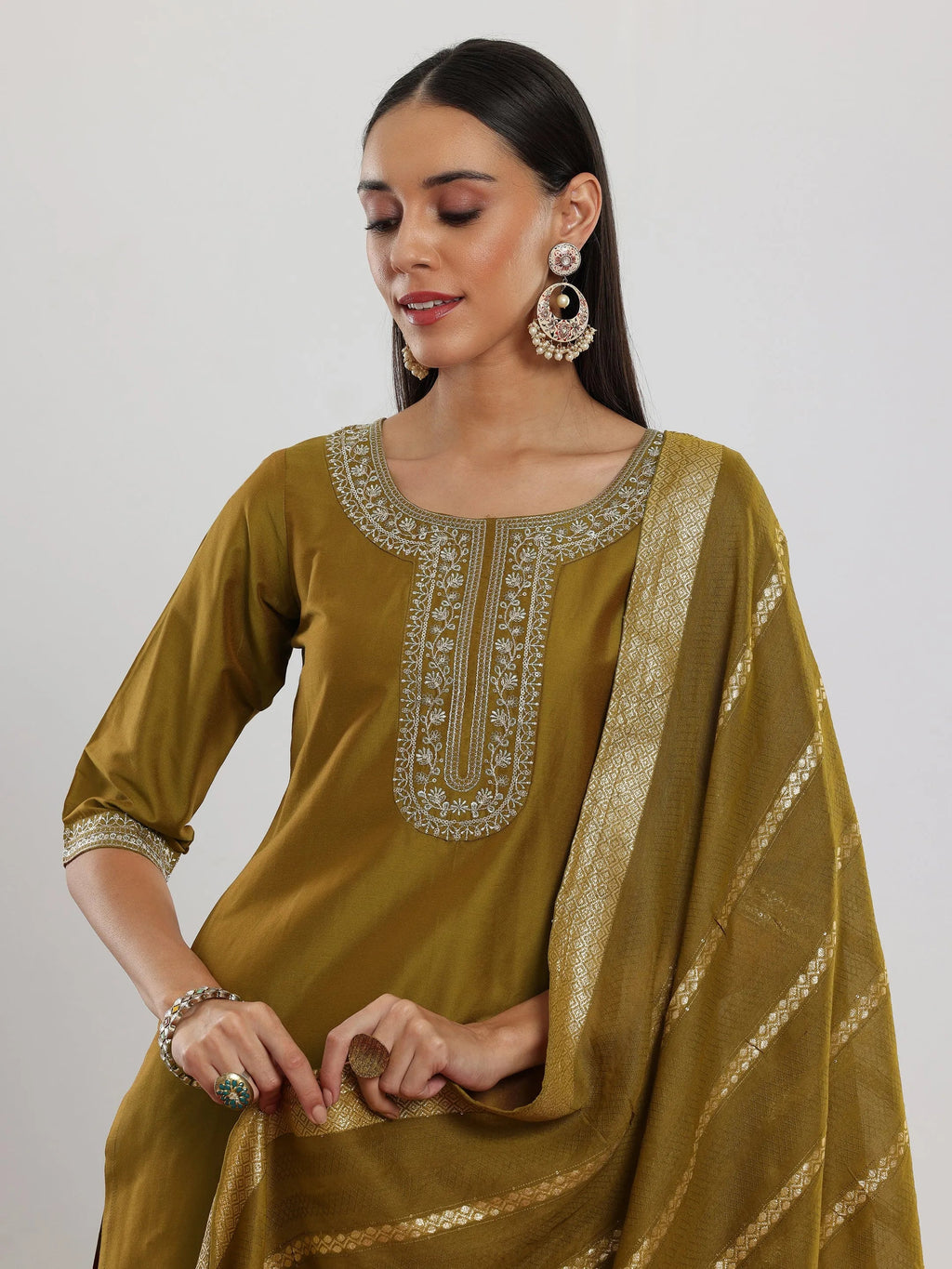 Gerua Mustard Yoke Design Silk Blend Straight Suit With Dupatta