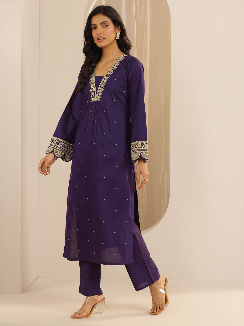Gerua Purple Embroidered Silk Blend A-line Kurta Set