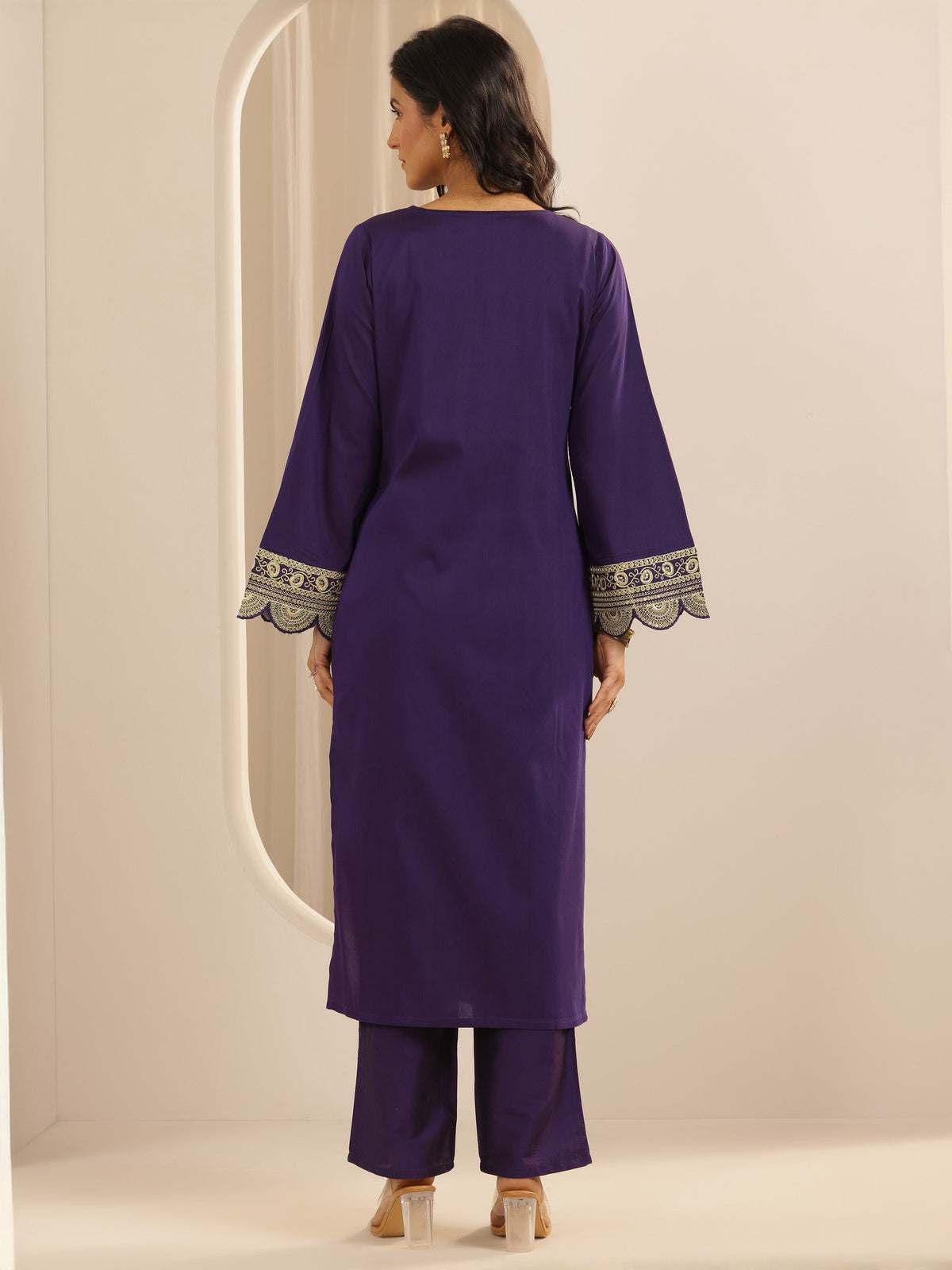 Gerua Purple Embroidered Silk Blend A-line Kurta Set