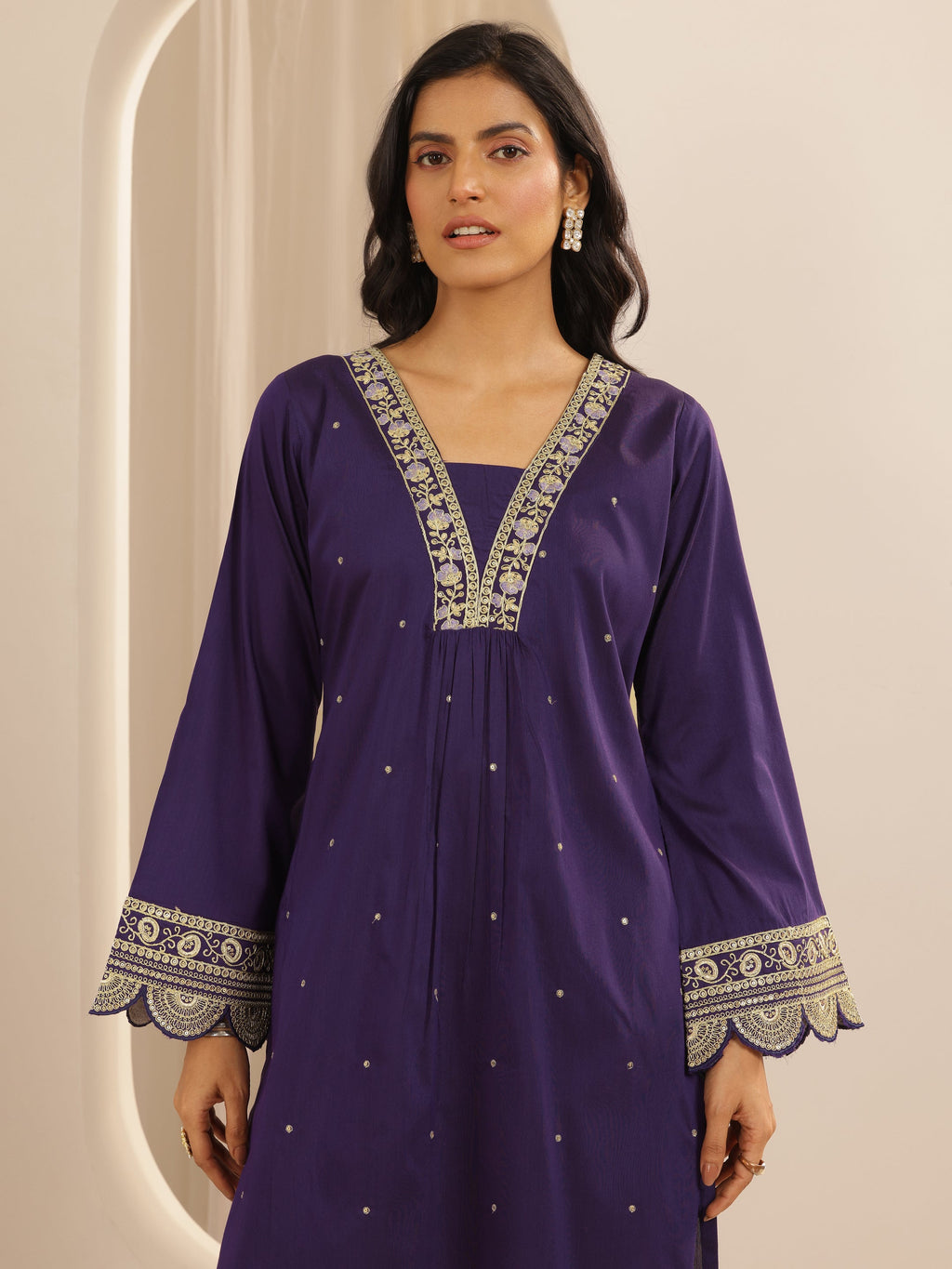 Gerua Purple Embroidered Silk Blend A-line Kurta Set