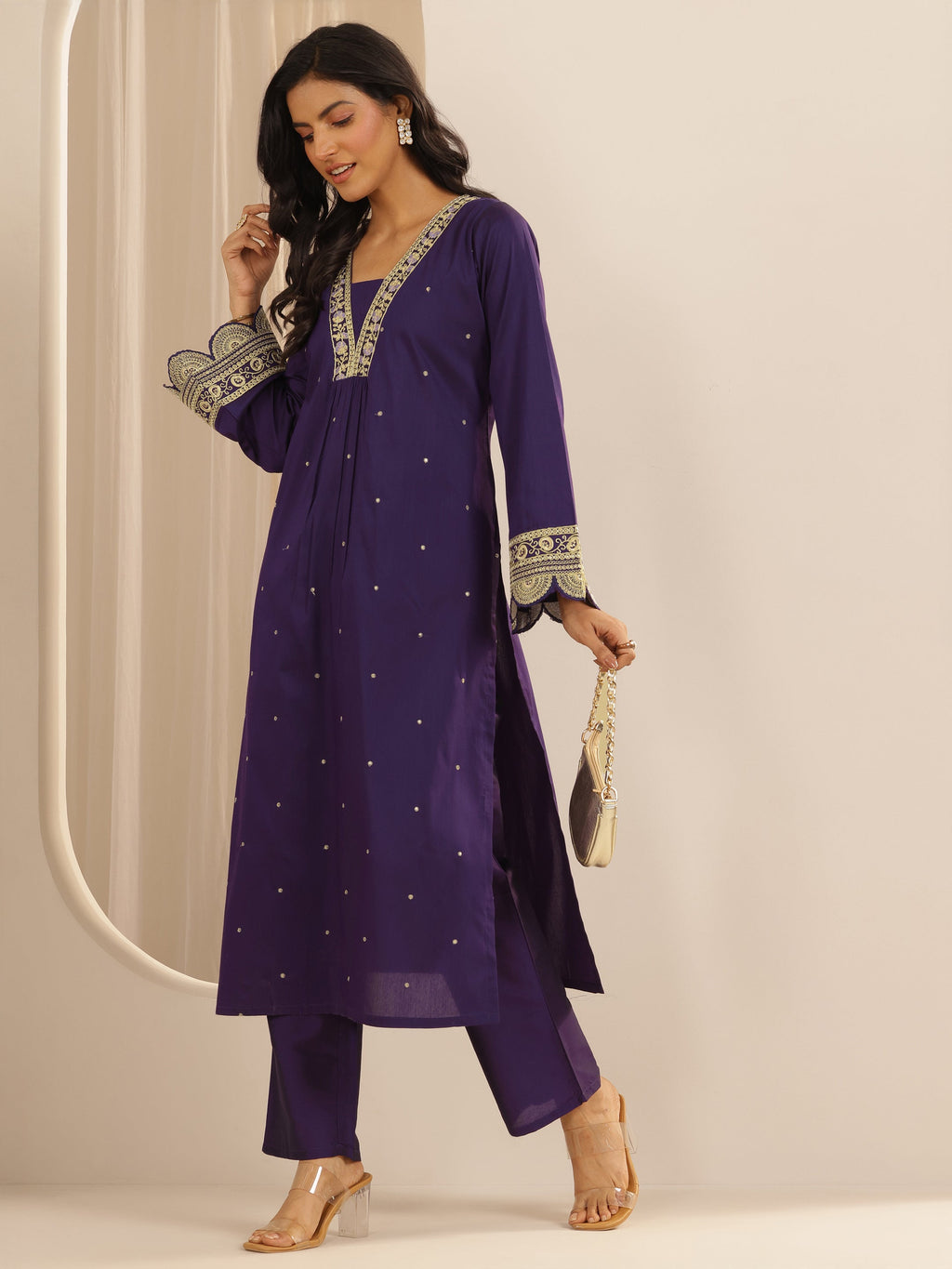 Gerua Purple Embroidered Silk Blend A-line Kurta Set