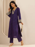 Gerua Purple Embroidered Silk Blend A-line Kurta Set