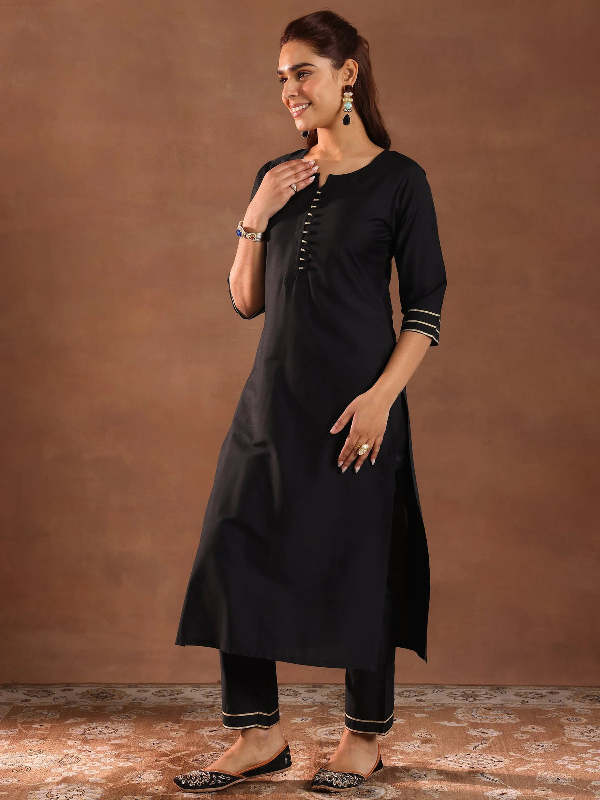 Gerua Black Solid Silk Blend Straight Suit Set With Dupatta
