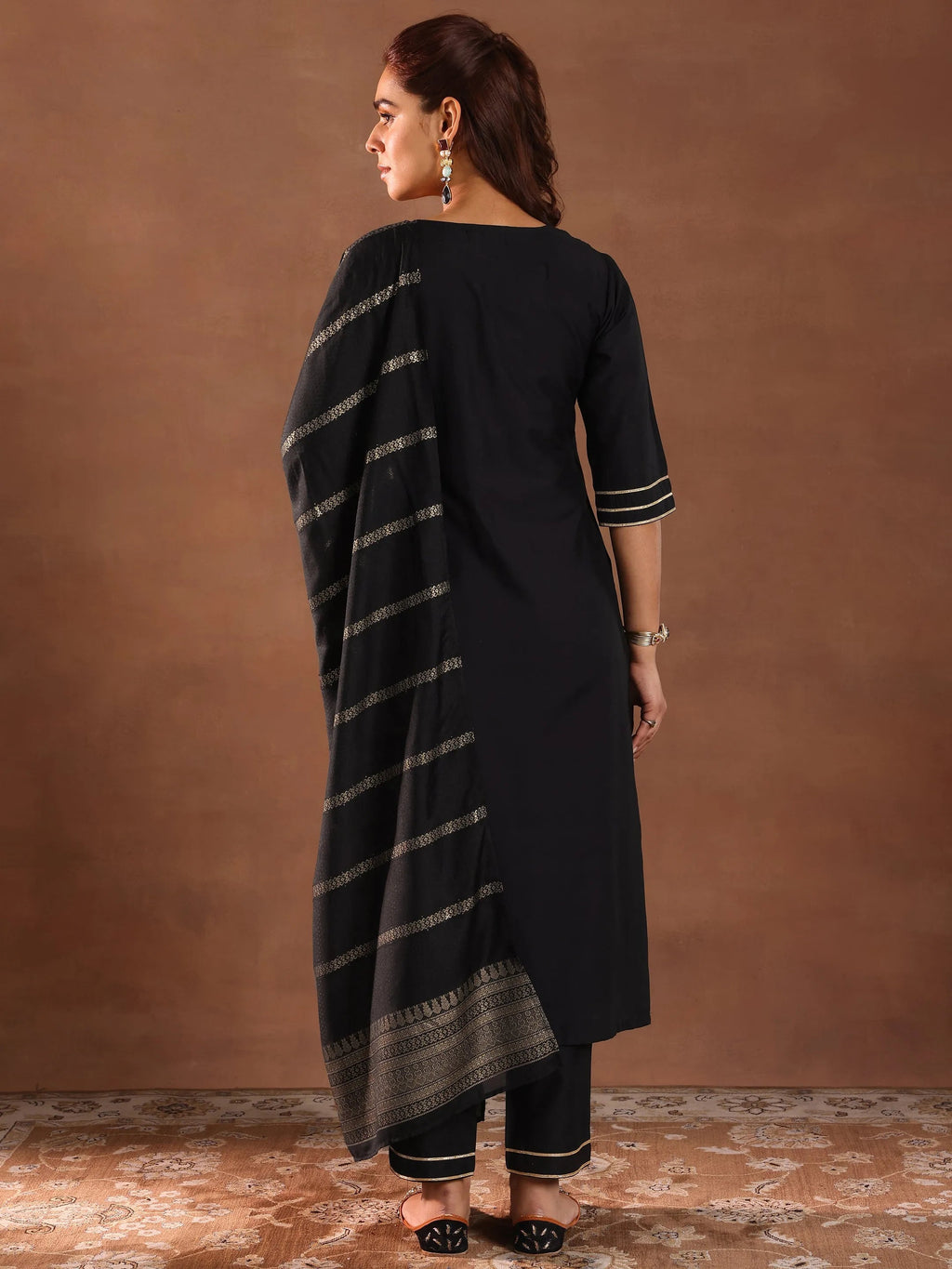 Gerua Black Solid Silk Blend Straight Suit Set With Dupatta