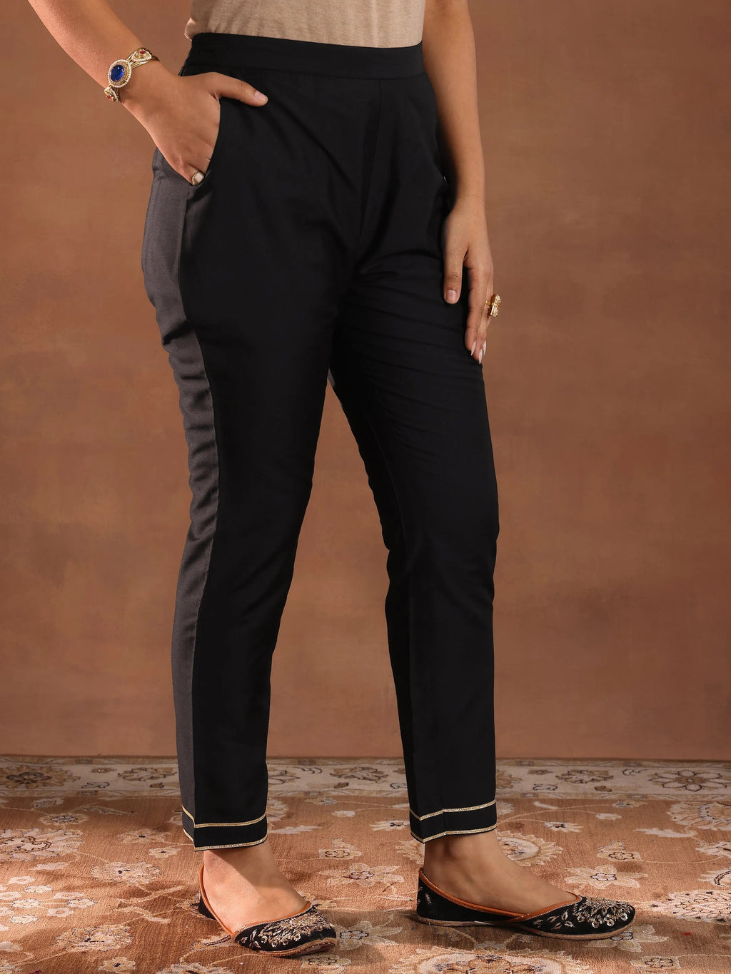 Gerua Black Solid Silk Blend Straight Suit Set With Dupatta