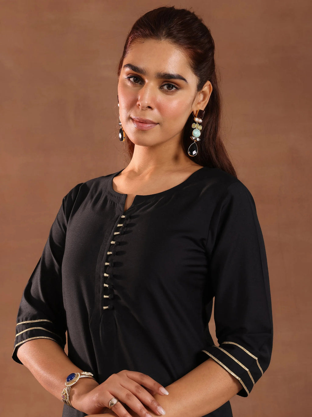 Gerua Black Solid Silk Blend Straight Suit Set With Dupatta