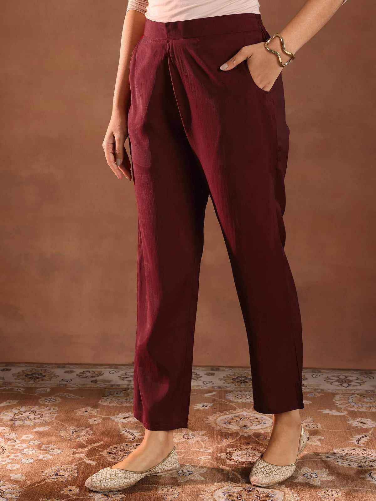 Gerua Maroon Embroidered Silk Blend A-Line Suit Set With Dupatta