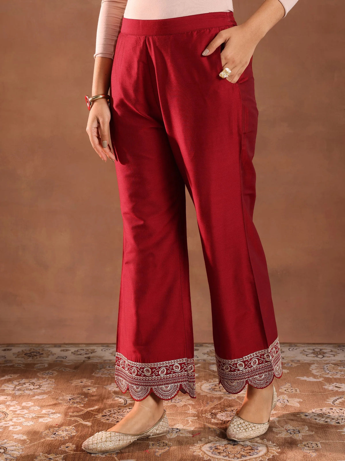 Gerua Red Embroidered Silk Blend Straight Suit Set With Dupatta