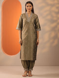 Gerua Brown Embroidered Silk Blend Straight Kurta Set