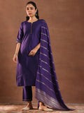 Gerua Purple Solid Silk Blend Straight Suit Set With Dupatta